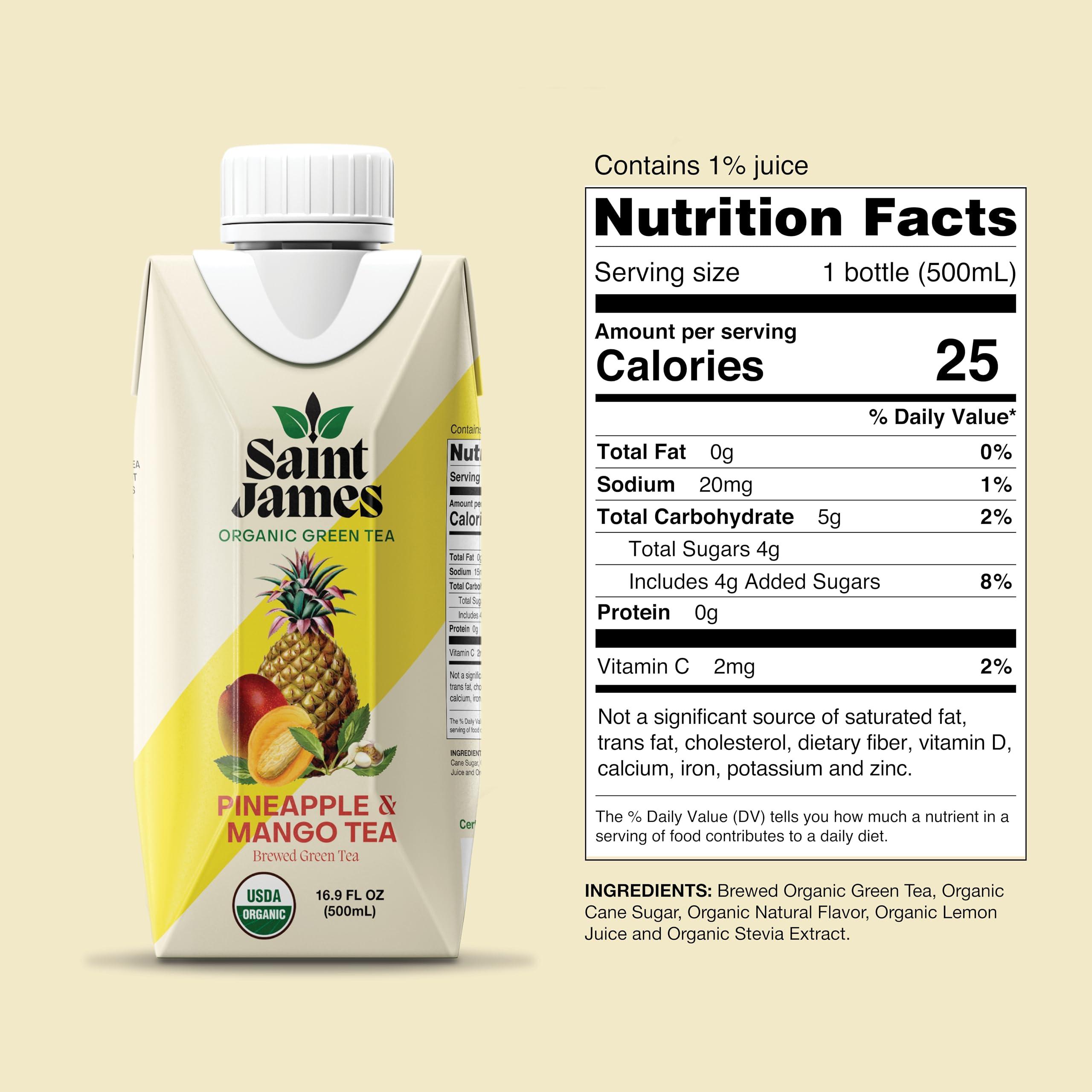 Saint James Iced Tea Saint James Iced Tea - Organic Green Tea - Non GMO, Gluten Free, Low Calorie & Low Sugar - Pineapple & Mango, 12 Pack (16.9 fl oz each)