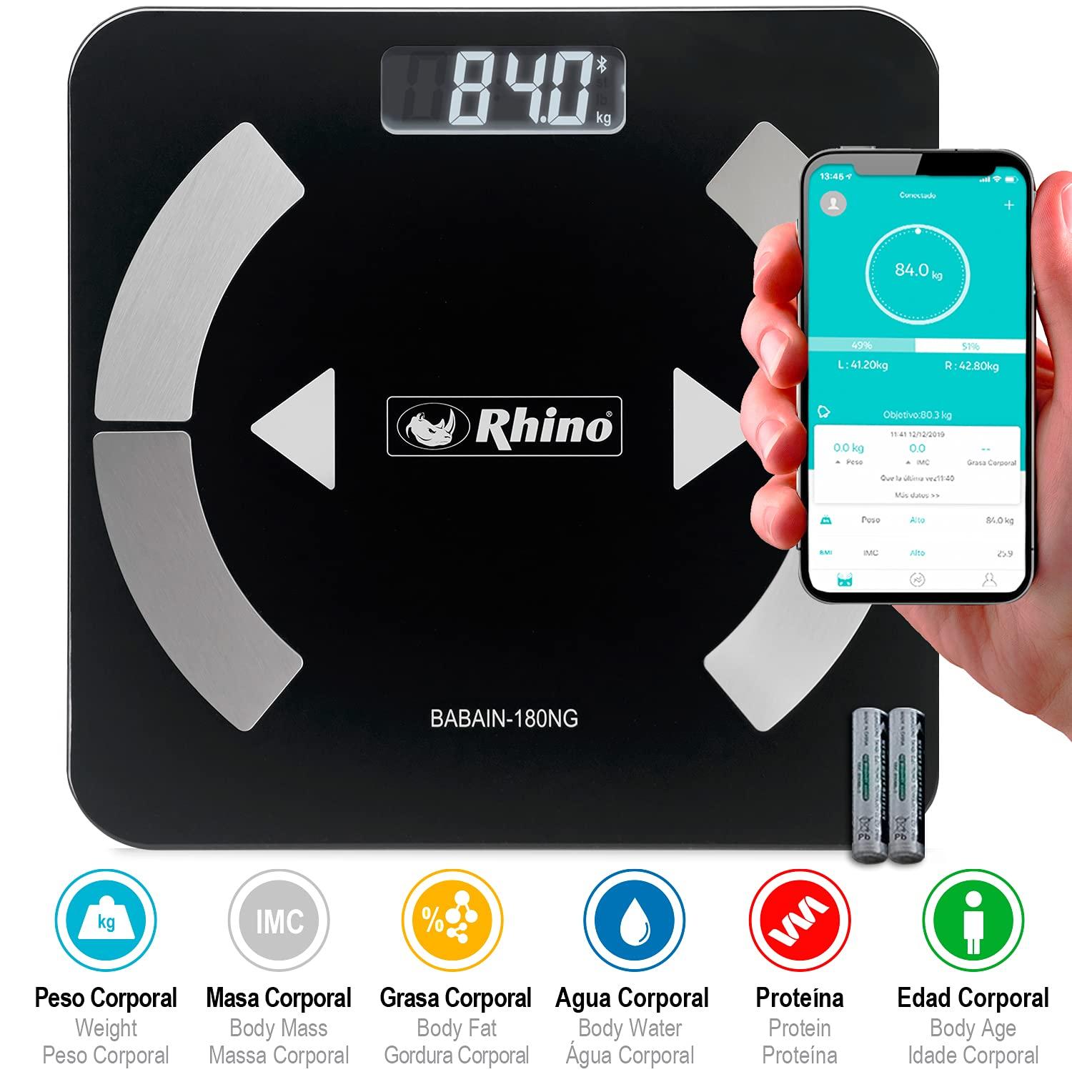 RHINO RHINO Smart Scale for Body Weight, High Precision, Bluetooth, Fitdays App, iOS and Android, Bathroom Wireless Machine for Fat, Muscle, BMI, 14 Body Indicators, 400lb (Black)