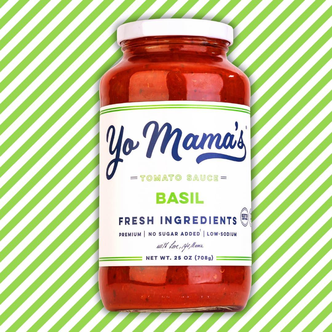 Yo Mama’s Foods Yo Mama\'s Foods Keto Tomato Basil Pasta and Spaghetti Sauce - Pack of (3) - No Sugar Added, Low Carb, Low Sodium, Vegan, Gluten Free, Paleo Friendly, and Made with Whole, Non-GMO Tomatoes