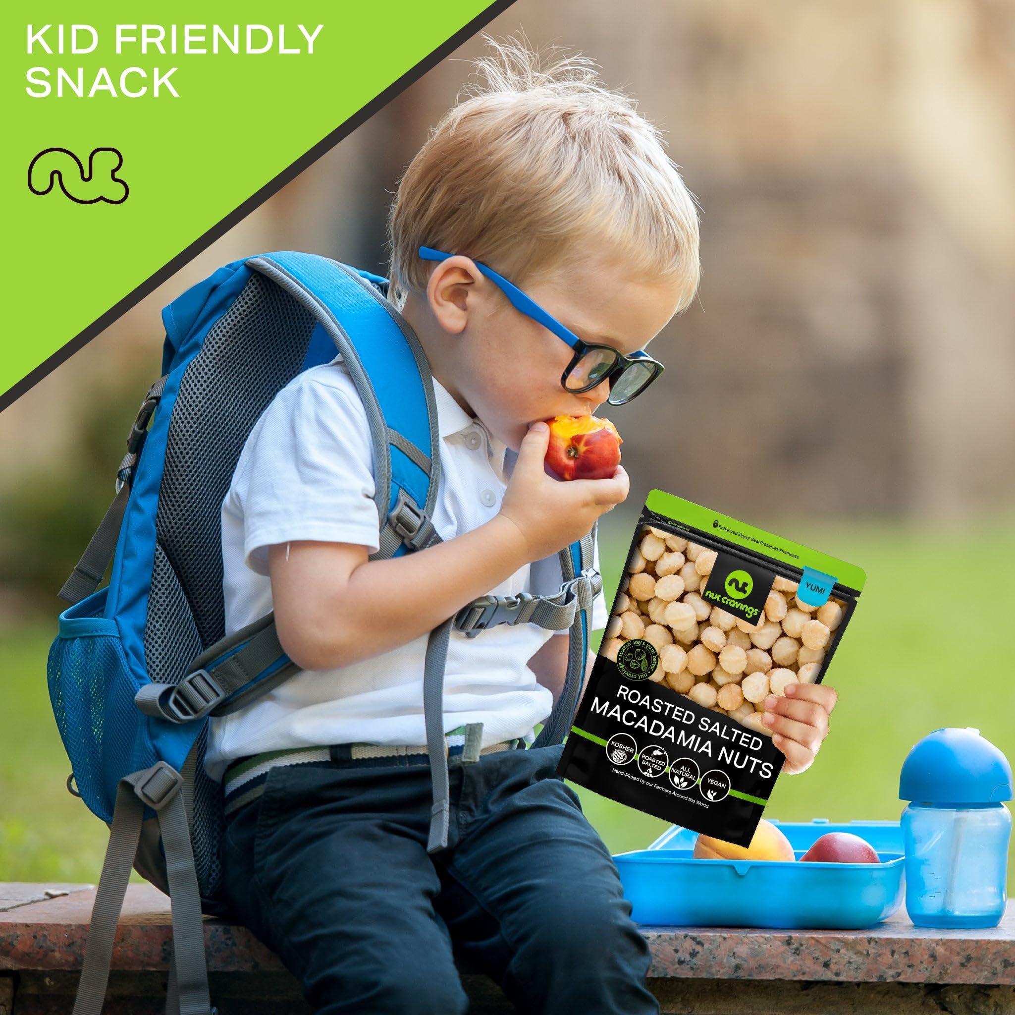 Nut Cravings NUT CRAVINGS - Roasted & Salted Macadamia Nuts - No Shell, Whole (16oz - 1 LB) Bulk Nuts Packed Fresh in Resealable Bag - Healthy Protein Food Snack, All Natural, Keto Friendly, Vegan, Kosher