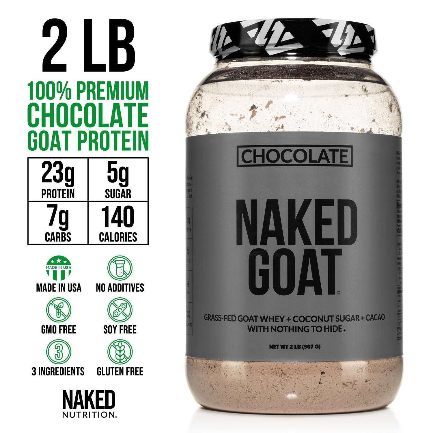 NAKED NAKED Goat Chocolate Protein Powder - Pasture Fed Goat Whey Protein Powder from Small-Herd Dairies - Only 3 Ingredients - GMO Free, Soy Free - All Natural - 23 Grams of Protein - 25 Servings