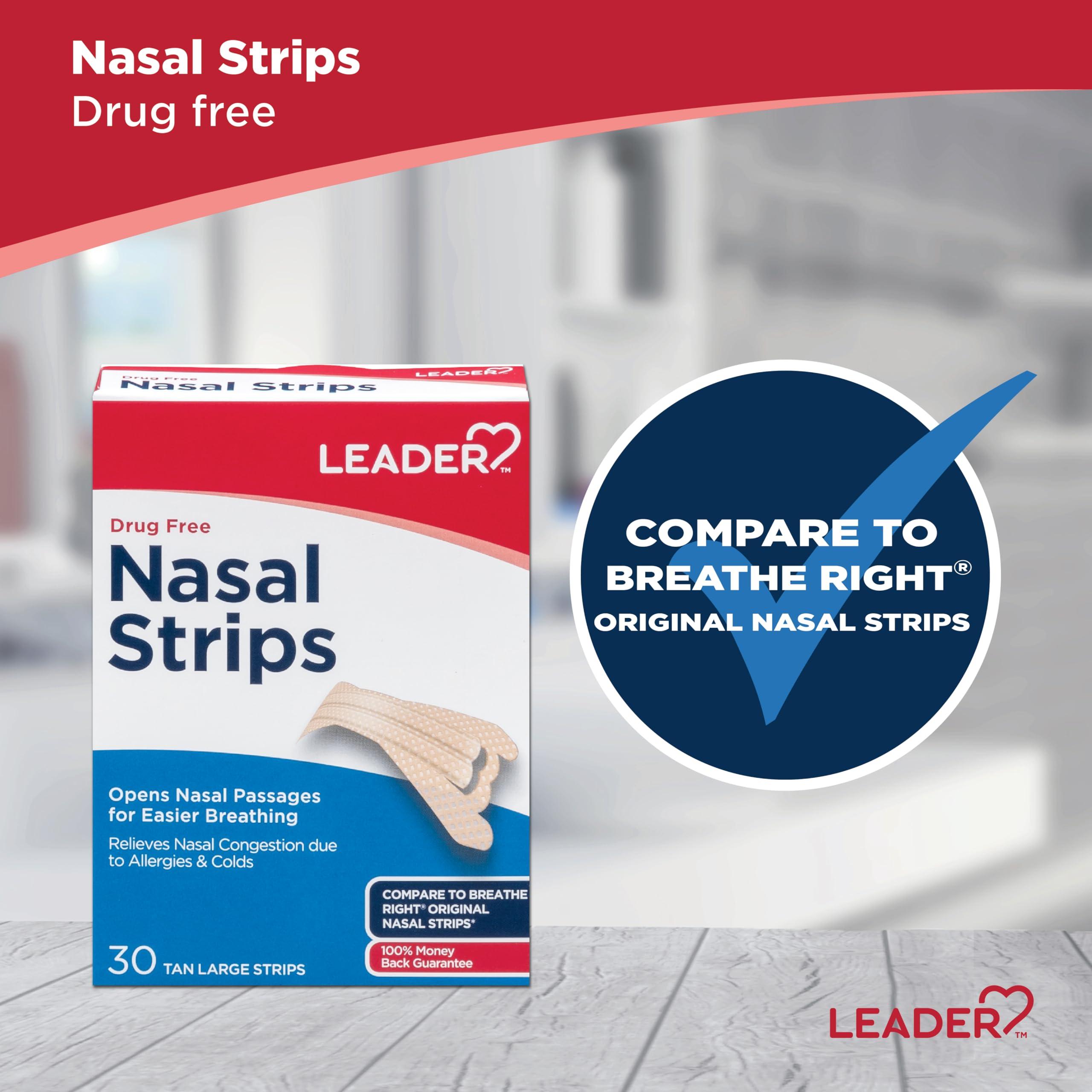 ASO Corporation Leader Nasal Strips Tan Large, 30 Count per Box Reduces Snoring and Improves Breathing (4 Boxes)