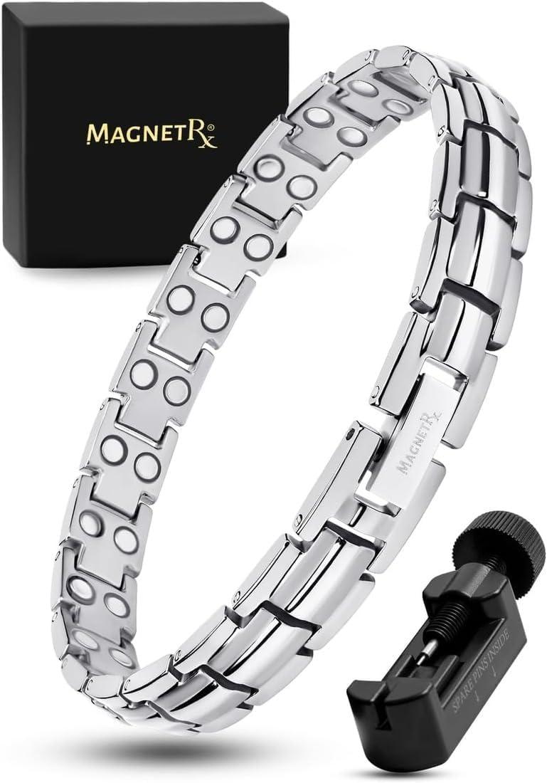 MagnetRX MagnetRX® Women's Ultra Strength Magnetic Bracelet - Effective Titanium Magnetic Bracelets for Women - Adjustable Bracelet Length with Sizing Tool for Perfect Fit (Silver)