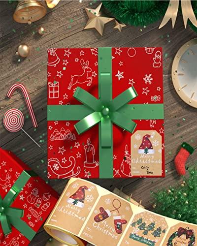 kakumfu Christmas Gift Tags Stickers 200 Pieces Christmas Name Tag Stickers Self Adhesive Kraft Paper Holiday Tags Christmas to from Stickers KAKUMFU Xmas Presents Label