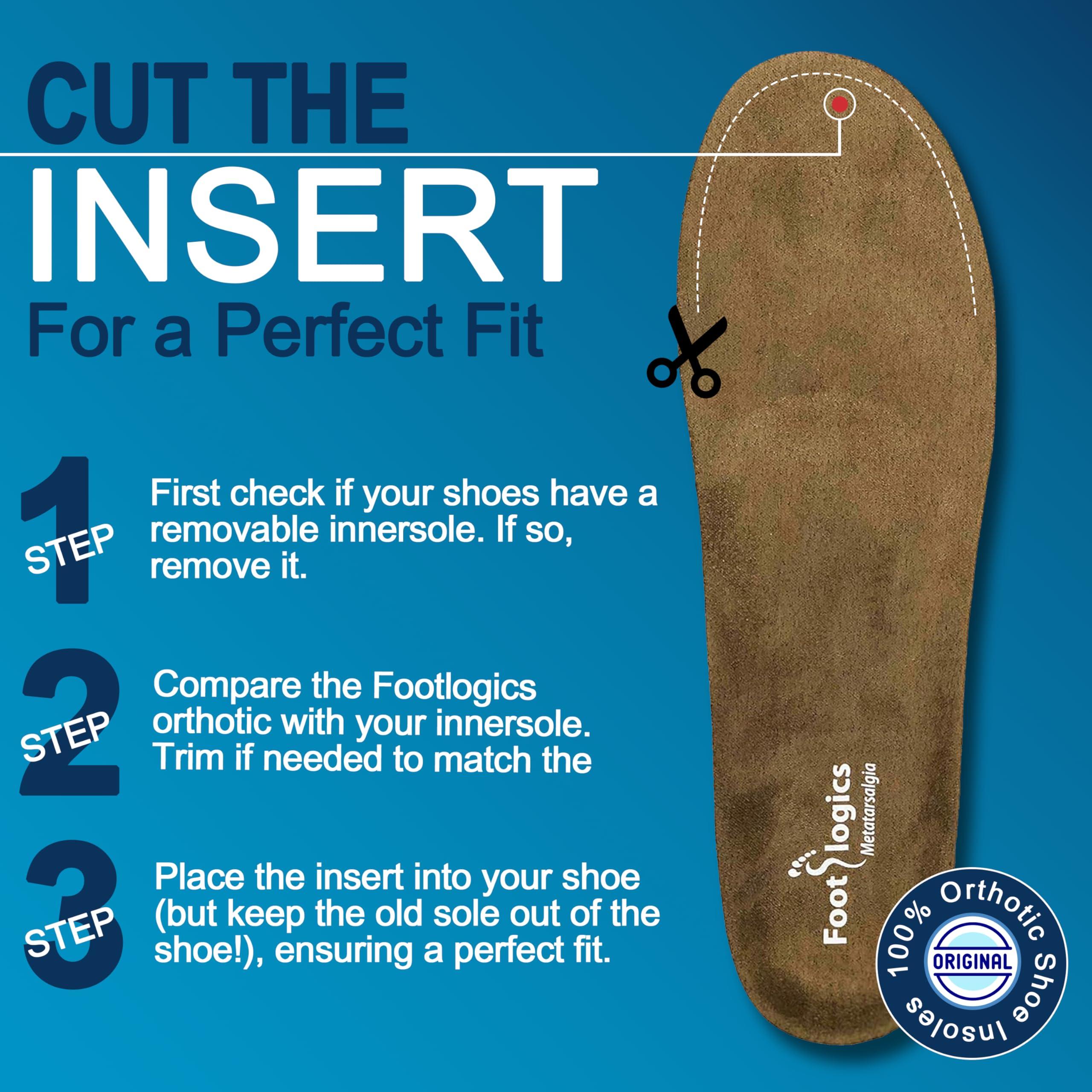Foot logics Footlogics Orthotic Shoe Insoles with Built-in Raise for Ball of Foot Pain, Morton’s Neuroma, Flat Feet - Metatarsalgia, Pair (Full Length, Large (Men's 10-11.5, Women's 11.5-13))
