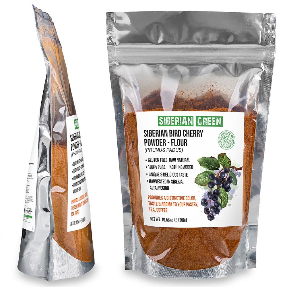 Siberian Green Authentic Siberian Bird Cherry Powder (Flour), Gluten free, Raw Natural 300gr/10.58oz Altai Region Wild Harvested