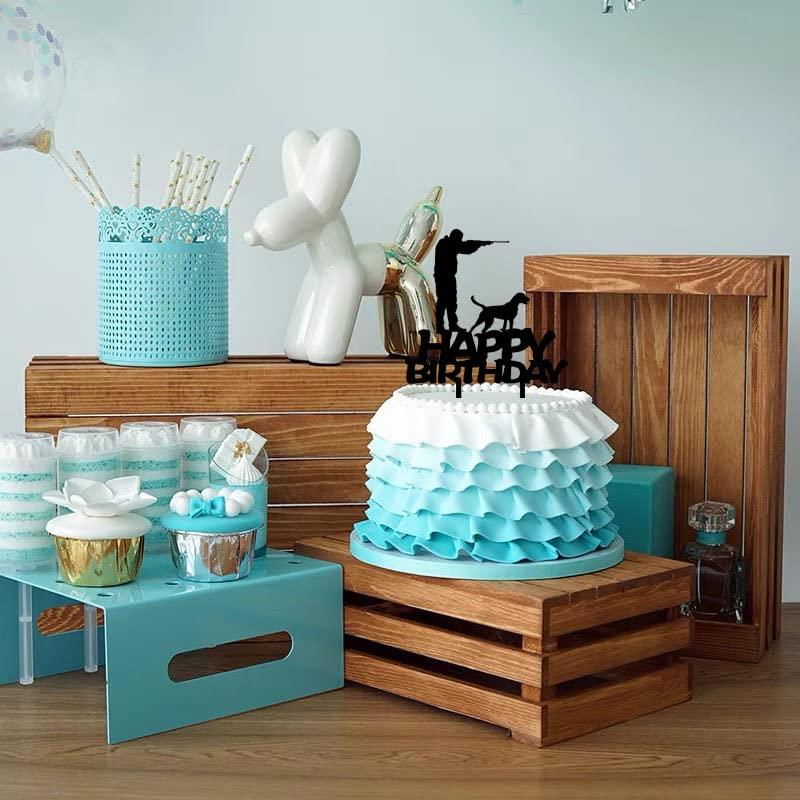 MUJUPOWL Funny Happy Birthday Cake Topper - Hunter With Gun With His Hunting Dog - Birthday Cake Topper for Boy's Men' (Hunter)