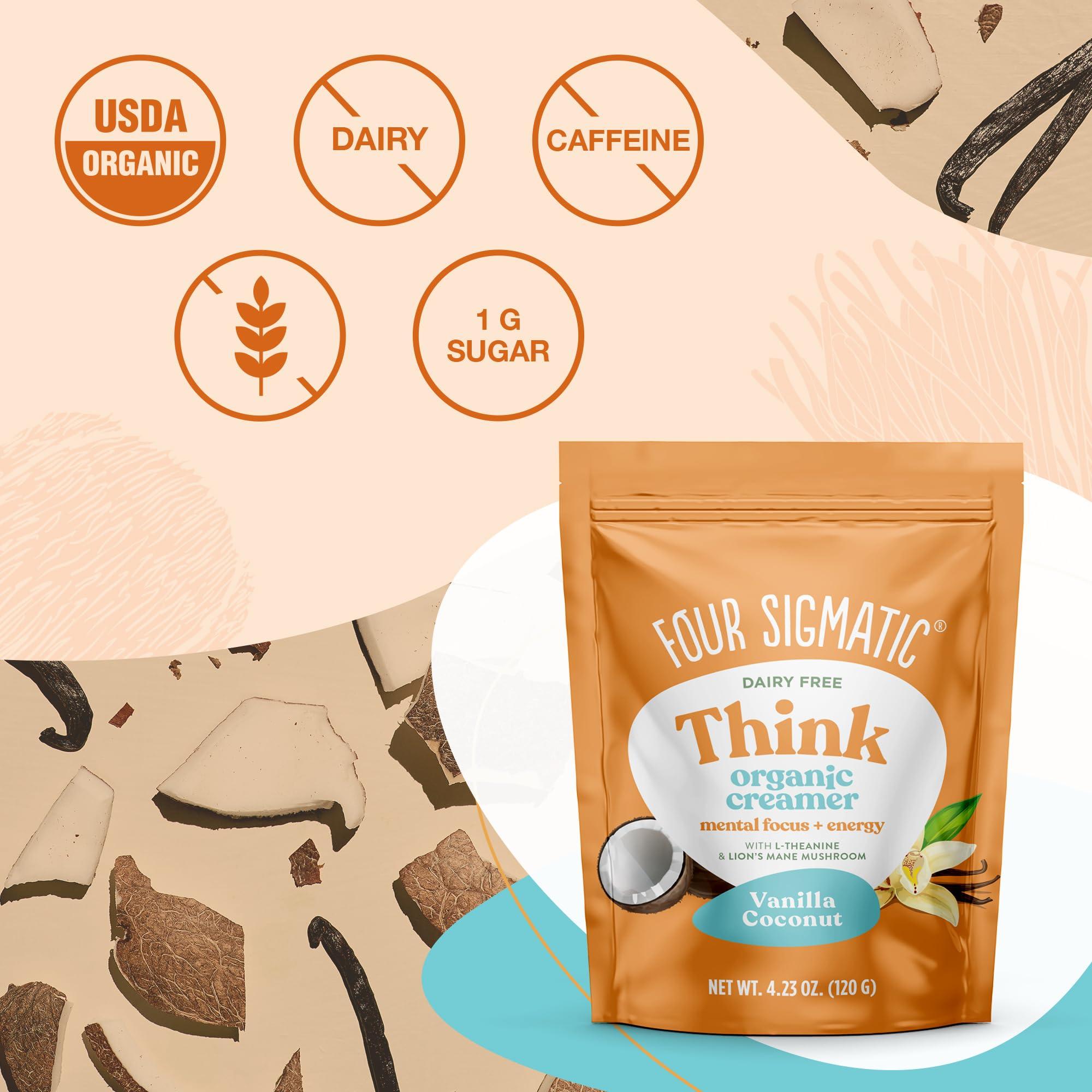 Four Sigmatic Four Sigmatic Think Vanilla Coconut Coffee Creamer | Organic Non Dairy Coffee Creamer with Lions Mane and L-theanine | Vanilla, 4.23 oz