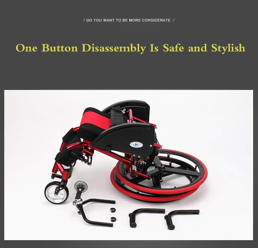 Mustbe Strong Mustbe Strong Lightweight Aluminum Alloy Wheelchair with Handbrakes and Quick Release Rear Wheels Shock Absorber Folding Trolley Disabled Elderly Driving