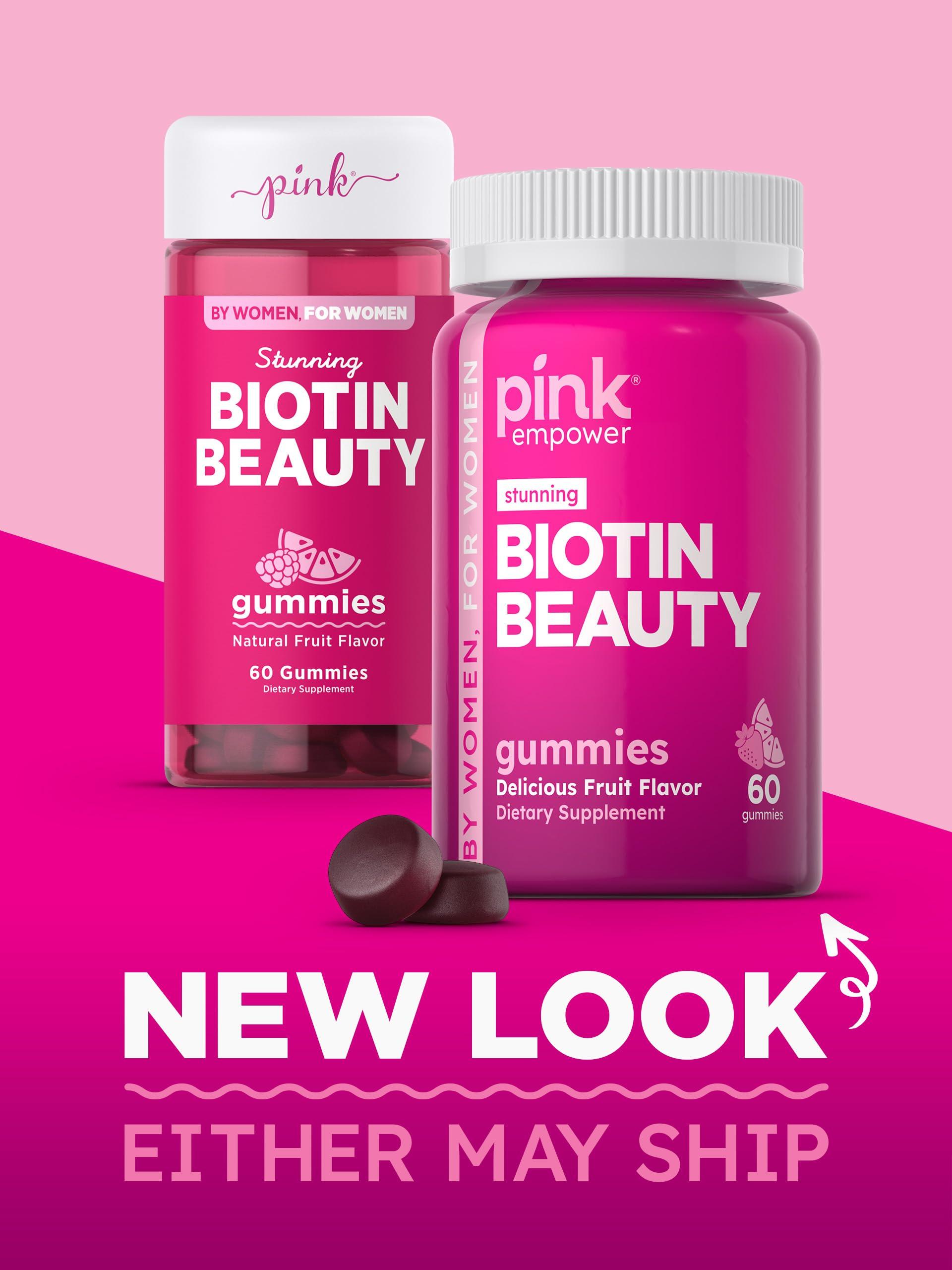 PINK PINK Biotin Gummies | 60 Count | Non-GMO & Gluten Free | Fruit Flavor Vitamin for Hair Skin and Nails