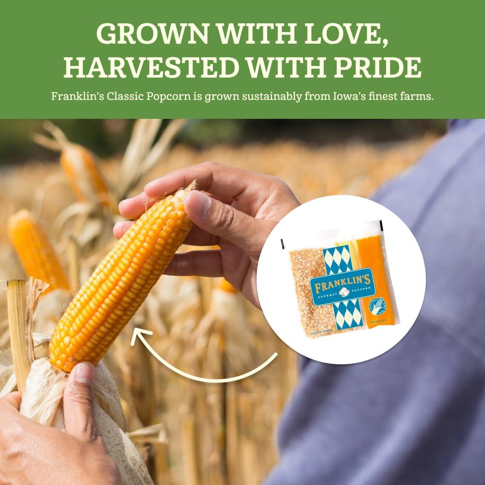 Franklin's Gourmet Popcorn Franklins Gourmet Popcorn All-In-One Pre-Measured Packs - 2oz. Pack of 24 - Butter Flavored Coconut Oil + Butter Salt Popcorn Seasoning + Organic Corn - Authentic Movie Theater Taste Made in USA