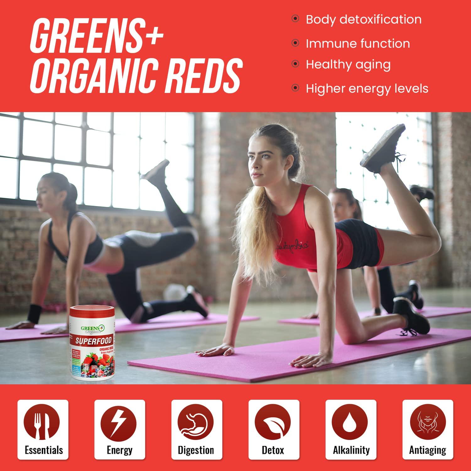 Greens+ Greens+ Organic Reds Superfood Powder, Antioxidant, Polyphenol, Blend for Morning Kick, Energy, Vitality Boost, Nutrition, Vibrant Health, Vegan Soy/Dairy/Gluten Free(8.46oz)