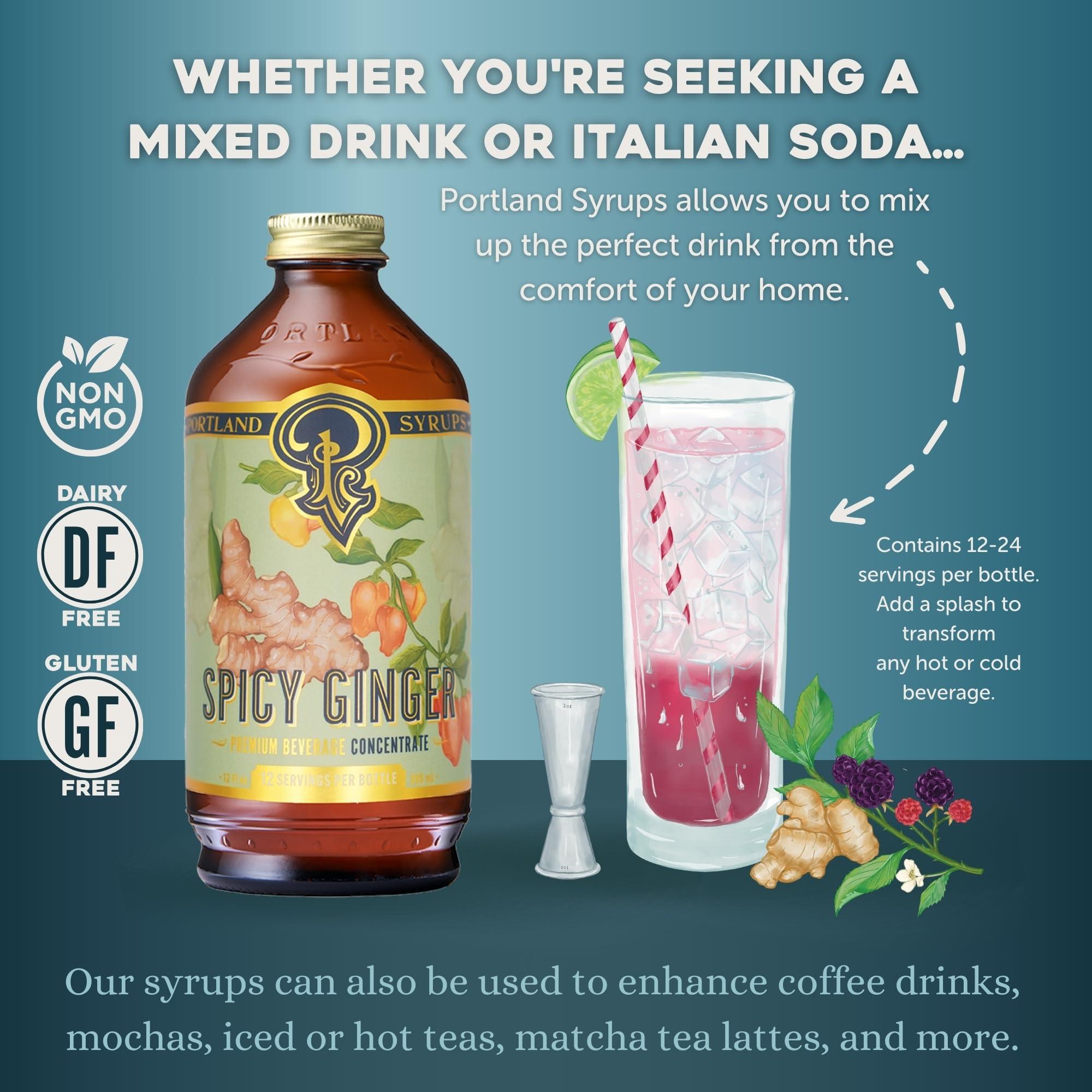 P Portland Syrups Portland Syrups Spicy Ginger Syrup - Extra Spicy Heat and Fresh Ginger Flavor - Premium Beverage Concentrate for Cocktails, Mocktails, Tea, and More - 12 oz with 24 Servings (Pack of 2)