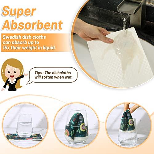 Lucomb Lucomb 8 Pack Swedish Dishcloths for Kitchen, Reusable Soft Kitchen Towels Dish Cloths Set Absorbent Sponge Cleaning Washable Quick Drying Bar Hand Washing (Birds Flowers)