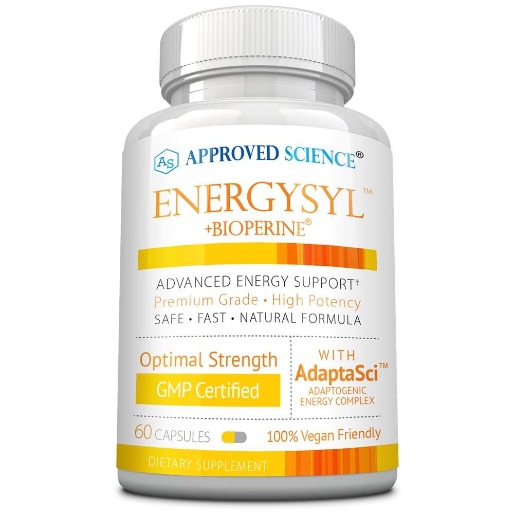 Approved Science Approved Science Energysyl - Caffeine Free - with Adaptogens, B Vitamins, and Bioperine - 1 Month Supply - 60 Capsules - Made in The USA