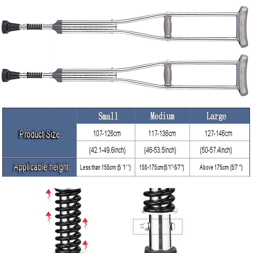 YKNAG Direct Store Underarm Crutches Adult with Pad and Handle, Anti Slip Axillary Crutch for Walking, Adjustable Height with Button, Silver (Color : 1 Count, Size : Large)