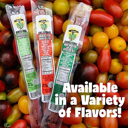 Sogo Snacks Mild Variety, Sogo Snacks, 4 No Sugar, 100% Grass-fed/finished, Non-GMO, Beef Flavors. No Nitrates, Gluten, Soy, MSG, Dairy, Nuts. Keto Friendly (6 Org-ISR, 6 Garlic-ISR, 6 Org, 6 Chimi, 24-cnt, 1-oz)
