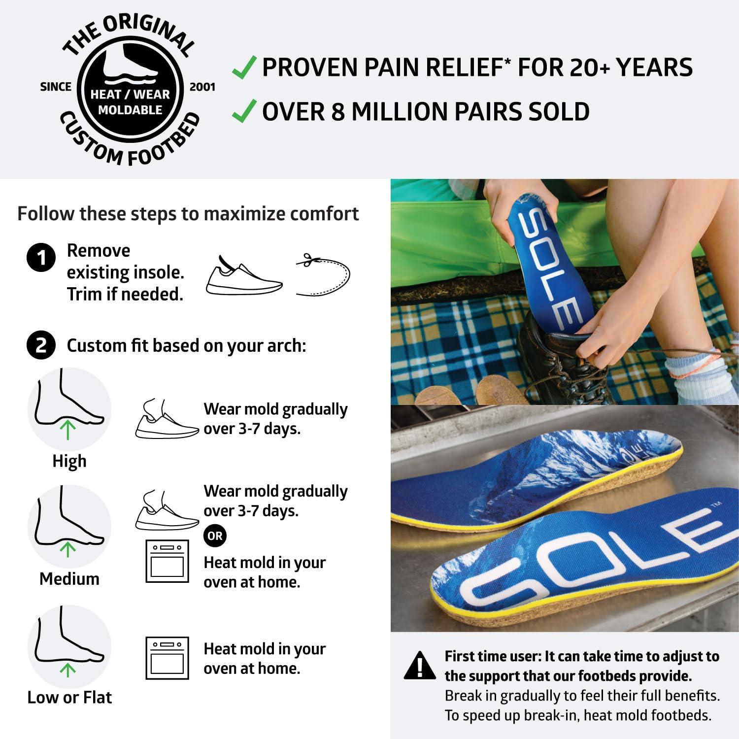 SOLE SOLE Performance Thick Plantar Fasciitis Insoles, Men & Women - Arch Support Inserts for Foot Health and Heel Pain Relief, Orthotic Shoe Inserts Men & Women