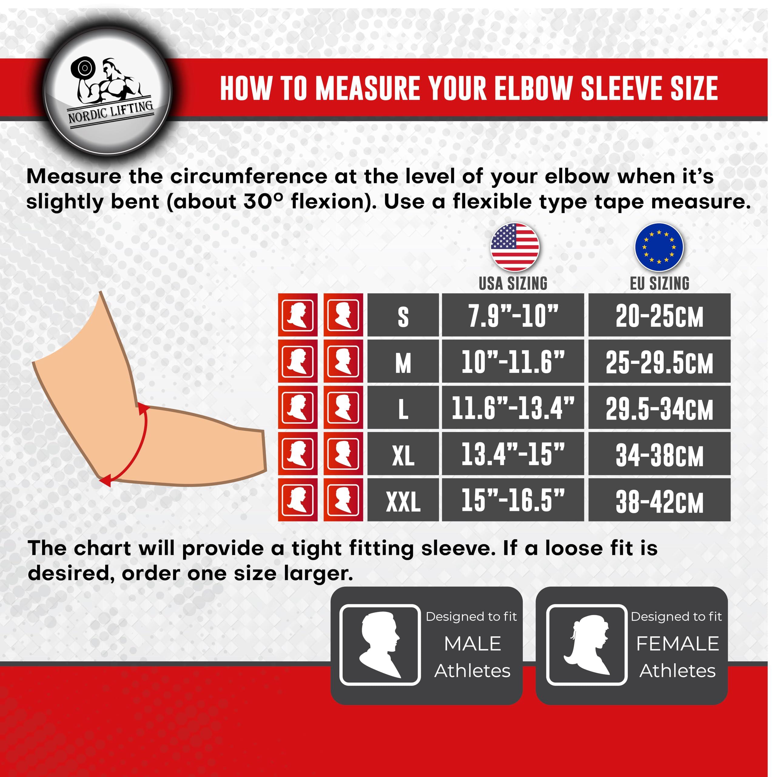 Nordic Lifting Nordic Lifting Elbow Compression Sleeves (1 Pair) for Men & Women - Support for Elbow Pain Relief, Tendonitis, Golfers & Tennis Elbow - Weightlifting Brace for Workout, Arm & Joint Recovery (Large)