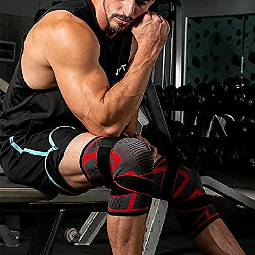 Freeior Freeior Sports Knee Pad Fitness Gear Adjustable Knee Support Braces for Men and Women (M, A-red)