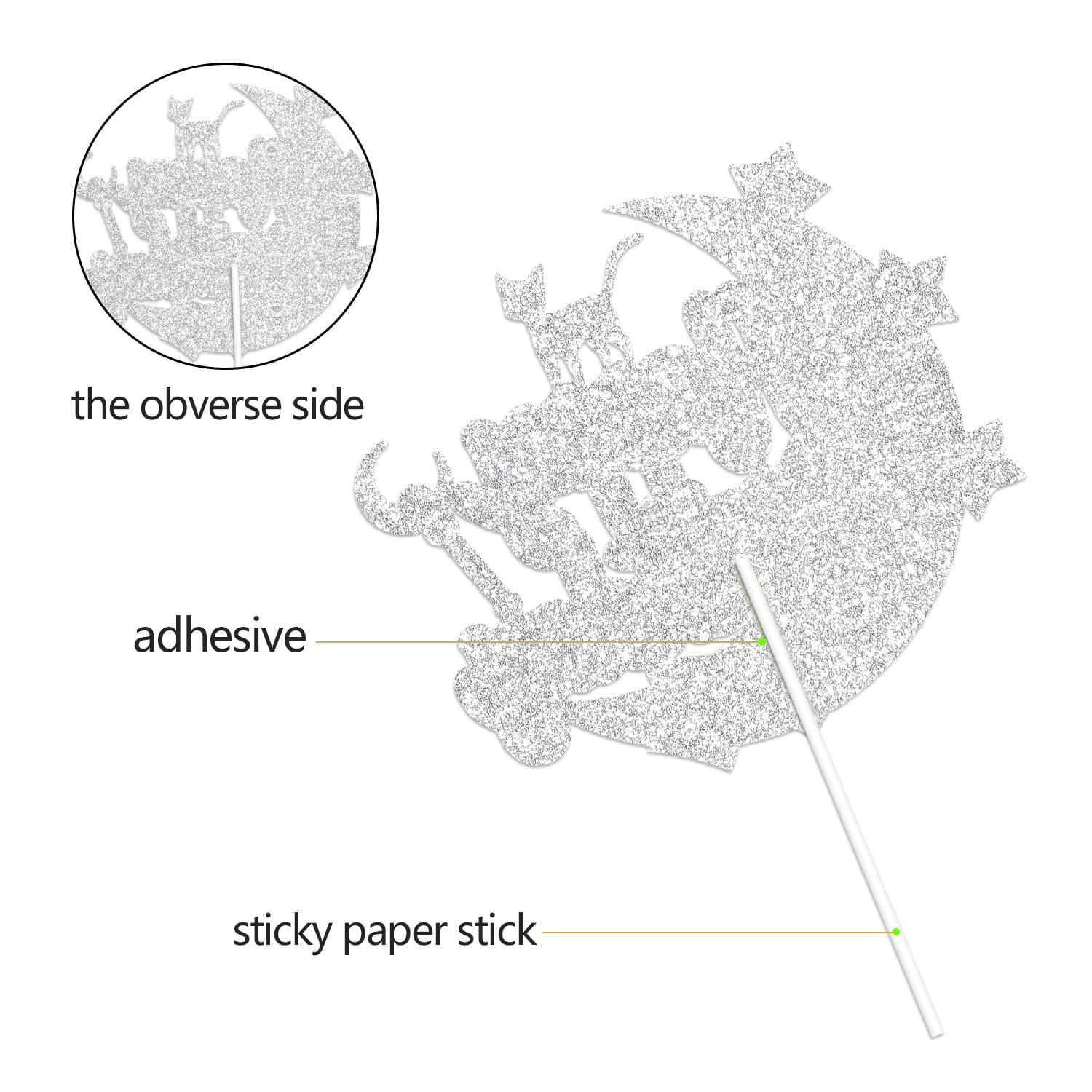 Caiwowo Moon Cat Happy Birthday Cake Topper - Moon Girls Sailor Birthday Party Glitter Cute Cat Cake Supplies - Pink Girl Happy Birthday Party Decoration