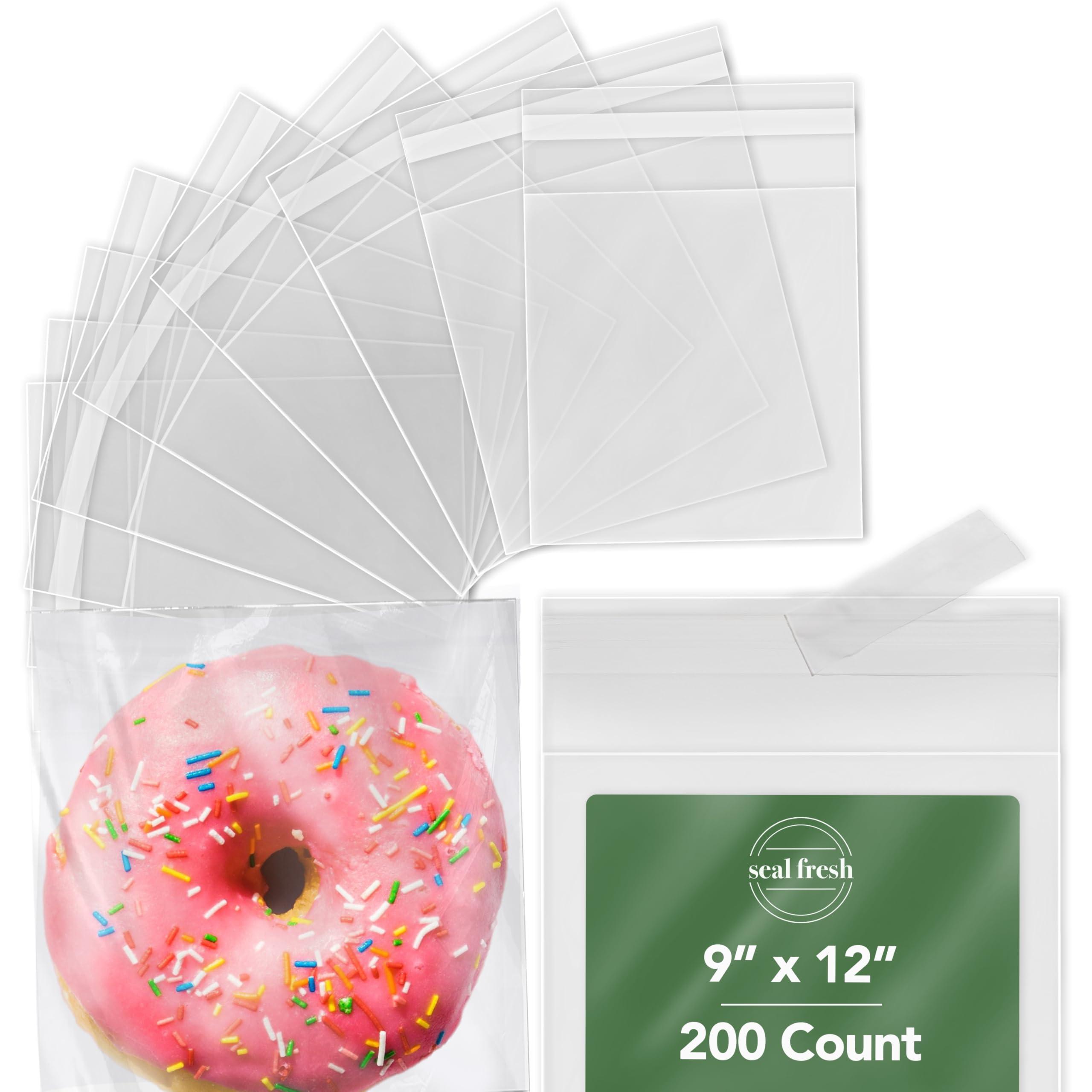 Seal Fresh Seal Fresh Self Sealing Cellophane Bags  9\" x 12\" (200 Count)  Clear Plastic Resealable Cellophane Bag  Cellophane Treat Bags, Cookie Bags for Packaging, Candy Bags, Cello Bags, Pastry Bags