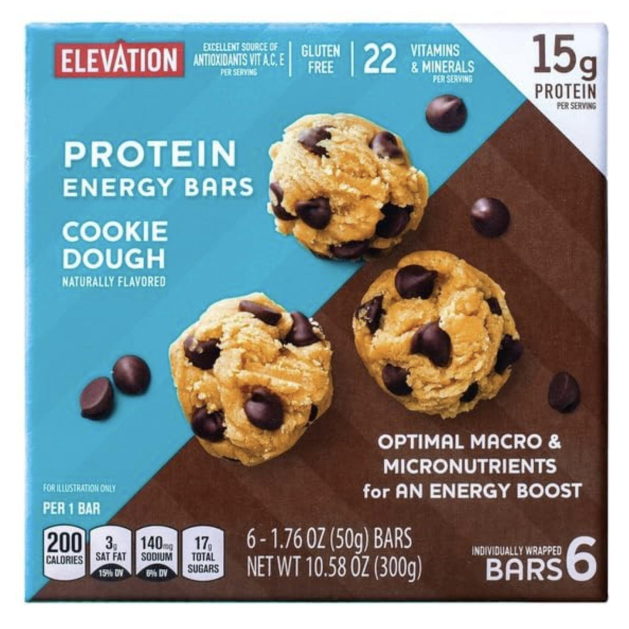 Generic Generic Elevation Cookie Dough Protein Meal Bar, Gluten Free, 6 Bars, Optimal Macros & Nutrients, 15g protein, 22 key vitamins