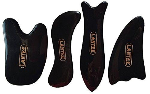 Lantee Lantee Chinese Gua Sha Scraping Massage Tools Kit, Hand Made Buffalo Horn Guasha Scraper Board for Facial/Ankle/Neck/Muscle Scraping