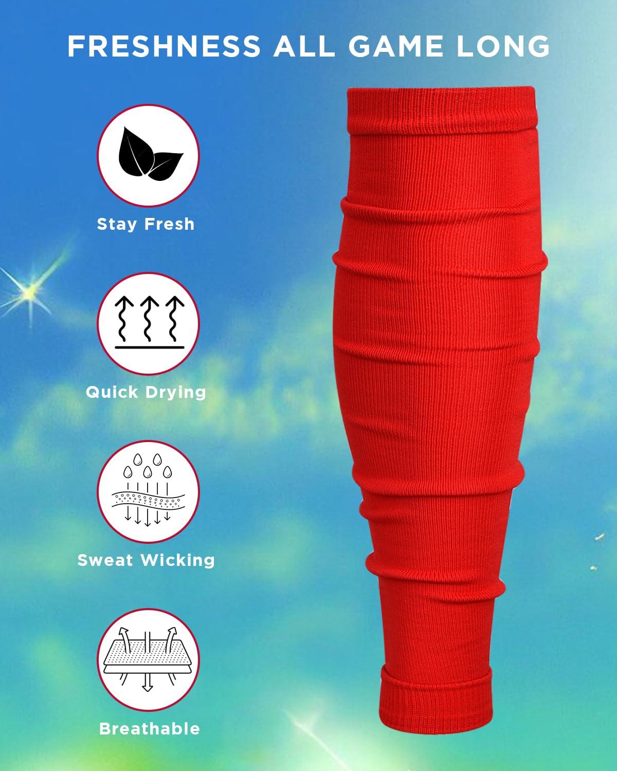 Exxact Sports Exxact Sports Leg Sleeves for Men Football Calf Compression Sleeve, Calf Sleeves for Men & Boys, Football Leg Sleeve (1 Pair) (Adult, Red)