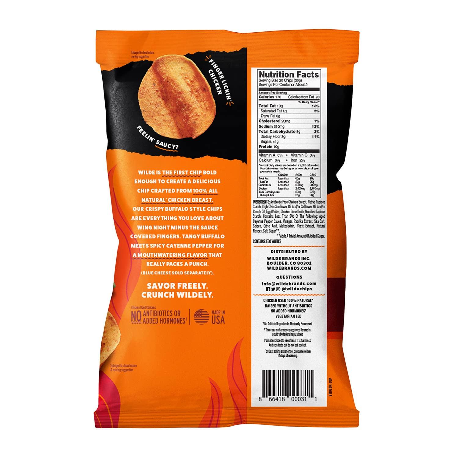 Wilde Chips WILDE Buffalo Protein Chips, Thin and Crispy, High Protein, Keto Friendly, Made with Real Ingredients, 2.25oz Bags (Pack of 8)