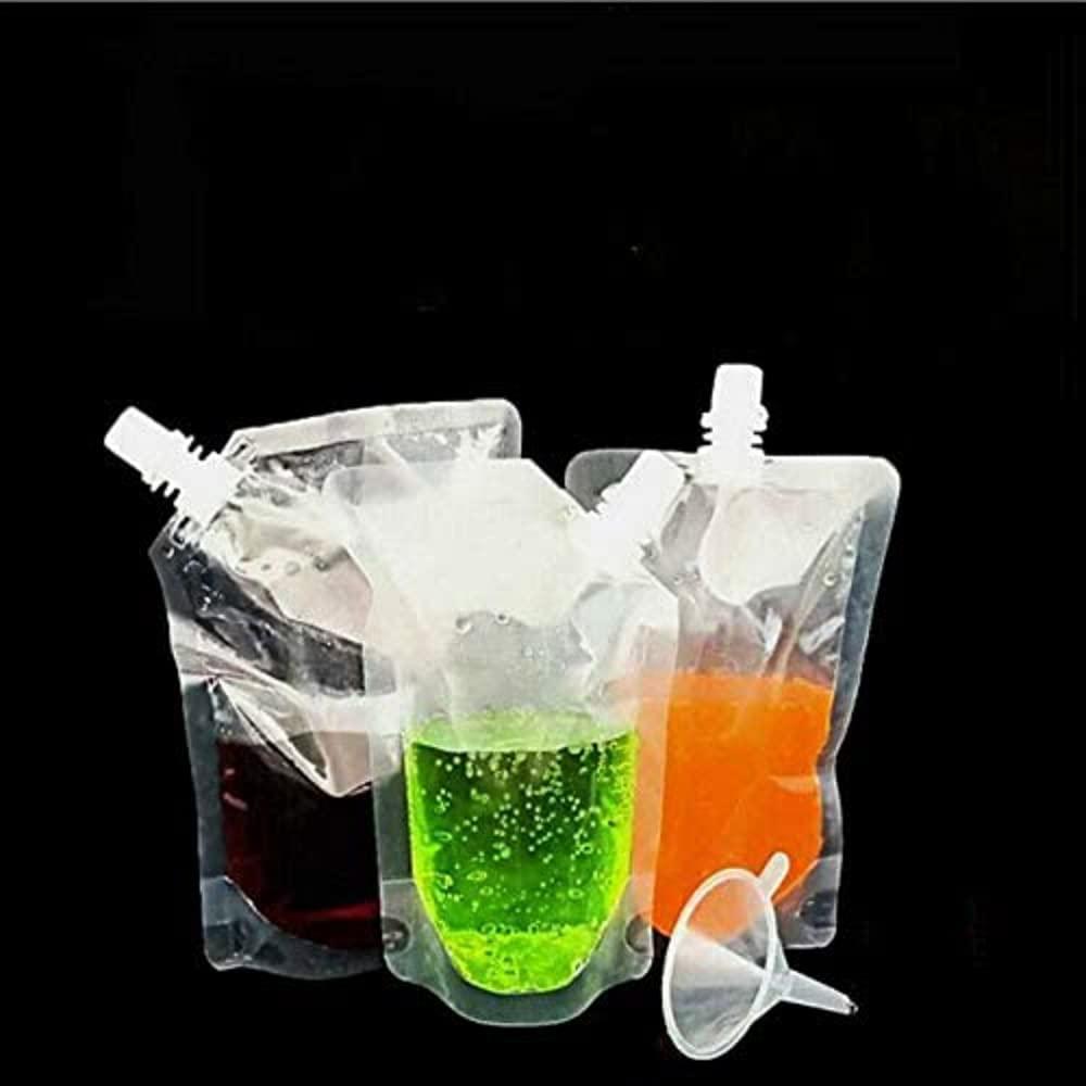 Haohotip 100PCS Drink Pouches with Plastic Clear Smoothie Packaging Bags Container Heavy Duty Hand-held Leak-Proof Reclosable Drink Pouches for Frozen Juice Liquor Drinks Flasks (380ml Straight Mouth Bag)