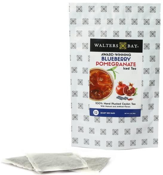 Walters Bay Walters Bay Blueberry Pomegranate Iced Tea, 12 Count, Quart Sized Tea Bags, Ceylon Black Tea, Unsweetened, Wild Blueberry Pomegranate Flavor, 100% Hand Plucked, Sri Lankan Tea