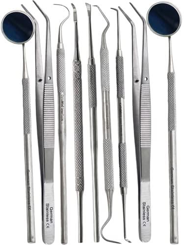 artlab Premium Dental Tools, Plaque Remover for Teeth, Professional Hygiene Cleaning Kit,Stainless Tooth Scraper Plaque Tartar Remover Cleaner,Dental Pick Scaler Oral Care Tools Set (Set of 9 with CASE)