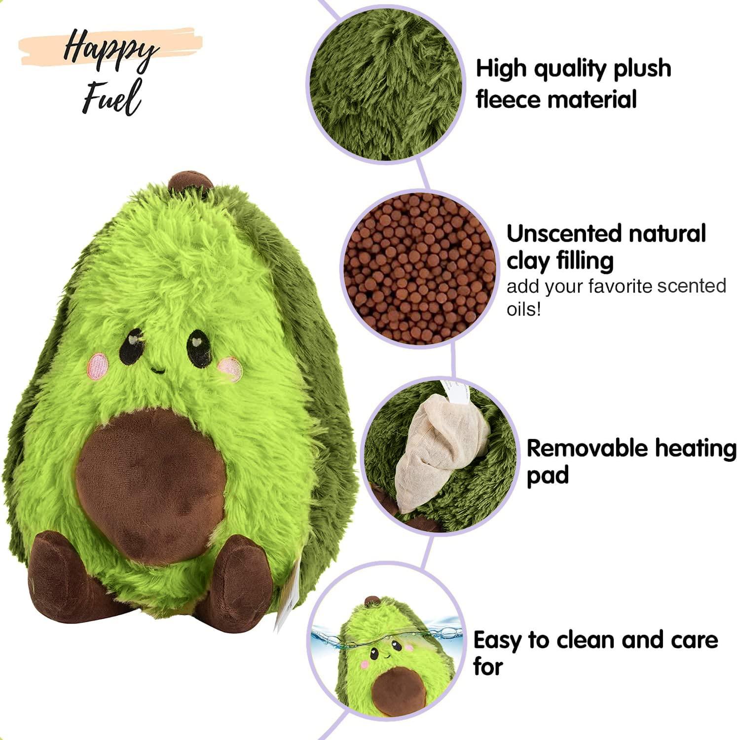 Happy Fuel Avocado Microwavable Unscented Heating Pad for Women and Kids- Cute Soft Cozy Pillow Plush Heatable Warm Stuffed Animals - Kawaii Hot and Cold Plushie Food Toy - Avocado Gifts for Girls and Boys