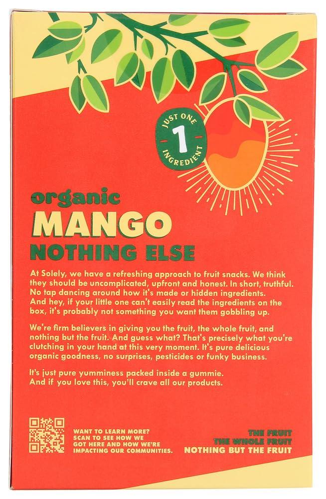 SOLELY SOLELY Organic Mango Whole Fruit Gummies | Two Ingredients | No Added Sugars, Artificial Colors or Flavors | Vegan Fruit Snacks, 0.7 Ounce (Pack of 5)