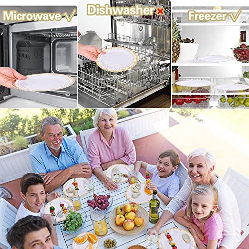 IUMÉ Plastic Plates, 100 Piece Gold Heavy Duty Plastic Dinner Plates, 10.25inch Disposable Plastic Dinnerware Plates and 7.5inch Dinner Dessert Plates Tableware Sets Disposable Plates for Wedding,Party