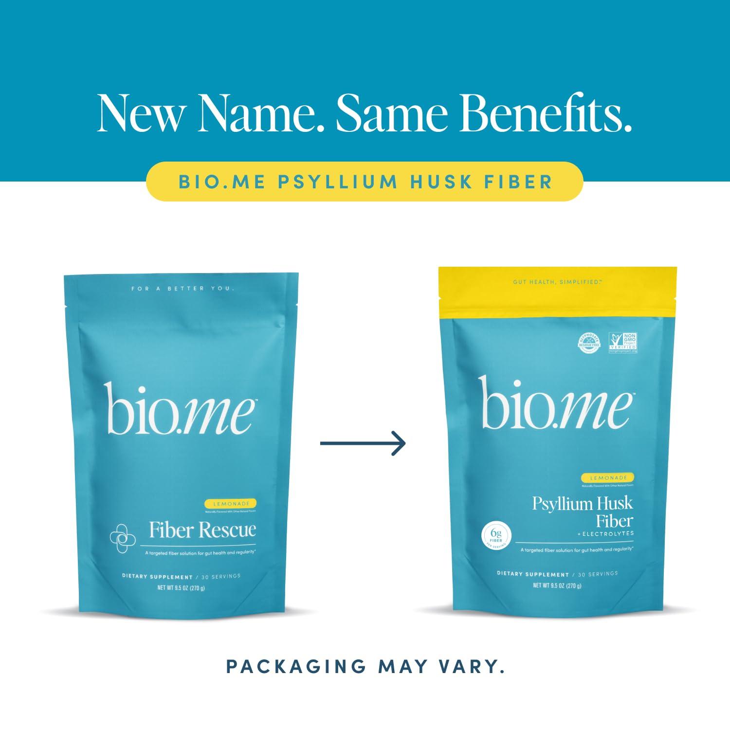 Bio.me Fiber Rescue - Psyllium Husk Powder for Digestive Health & Bloating Relief, Sugar Free Lemonade Flavored Prebiotic Soluble Fiber Powder, Non-GMO Fiber Supplement Powder, Gluten Free - 30 Servings