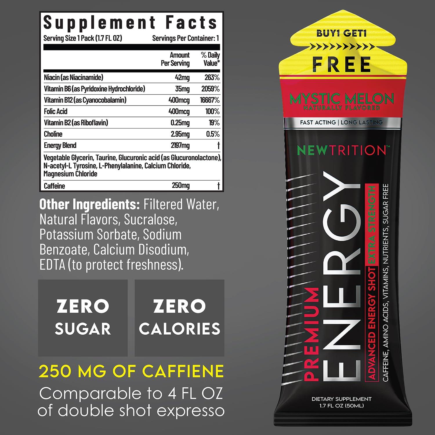 Newtrition NewTrition Extra Strength Energy Shots, Caffeine Energy Shots with Vitamin B & Amino Acids, Sugar-Free Vitamin Energy Shot, 1.7 fl oz, Mixed Flavors, 12 Count