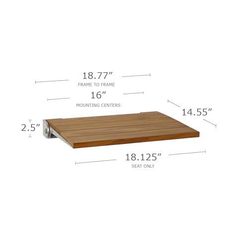 Seachrome Seachrome18 inch Silhouette Slimline Folding Wall Mount Shower Bench Seat, Natural Teak Wood with Silver Frame