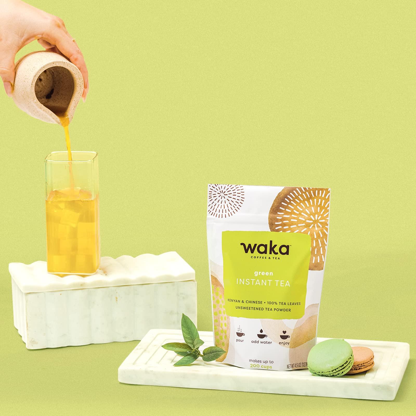 Waka Coffee Waka Instant Tea Mix, 2 Bag Bundle - 100% Tea Leaves, No Additives, Unsweetened Tea Powders - Classic & Mango Flavored Green (4.5oz Each)