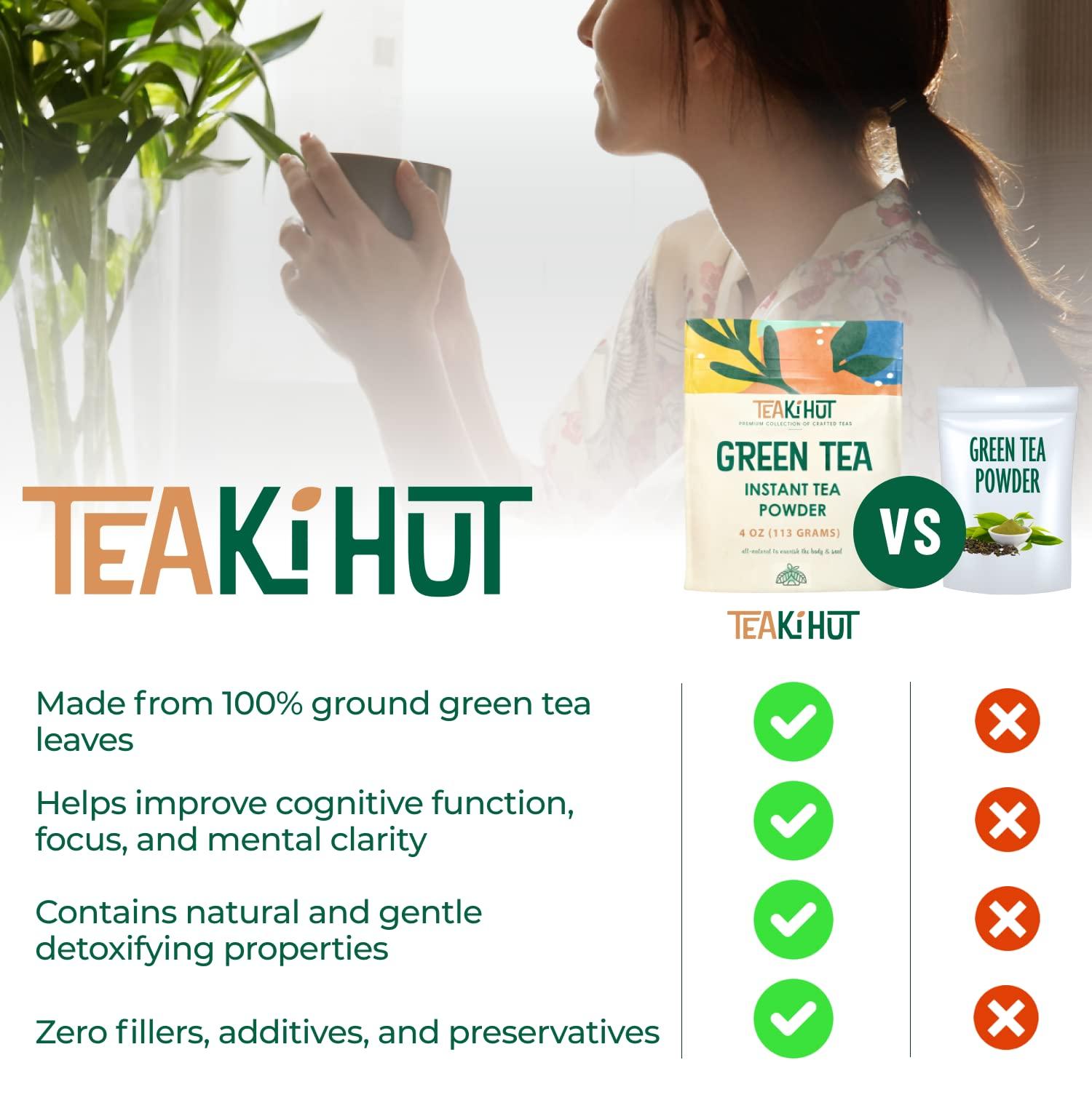 TEAki Hut TEAki Hut Instant Green Tea Powder, 4 oz, Unsweetened Drink Powder, Premium Green Tea Instant Powder for Beverages, Smoothies or Baked Goods, Green Tea Detox, Great Hot or Cold, 113 Servings