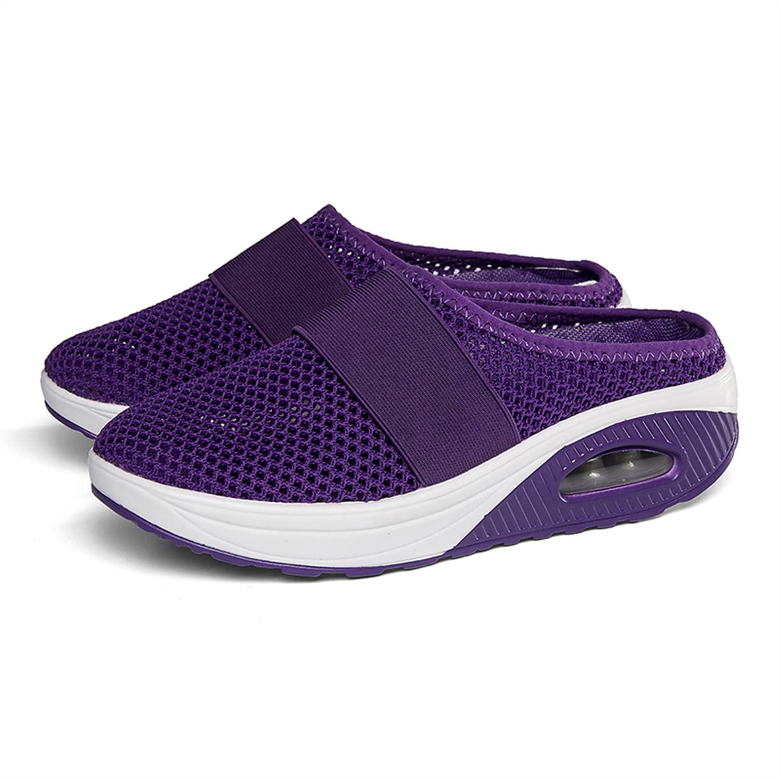 Bonseor Bonseor Air Cushion Slip-On Walking Shoes Orthopedic Diabetic Walking Shoes, Breathable with Arch Support Knit Casual Comfort Outdoor Walking Sneakers (Purple,10)