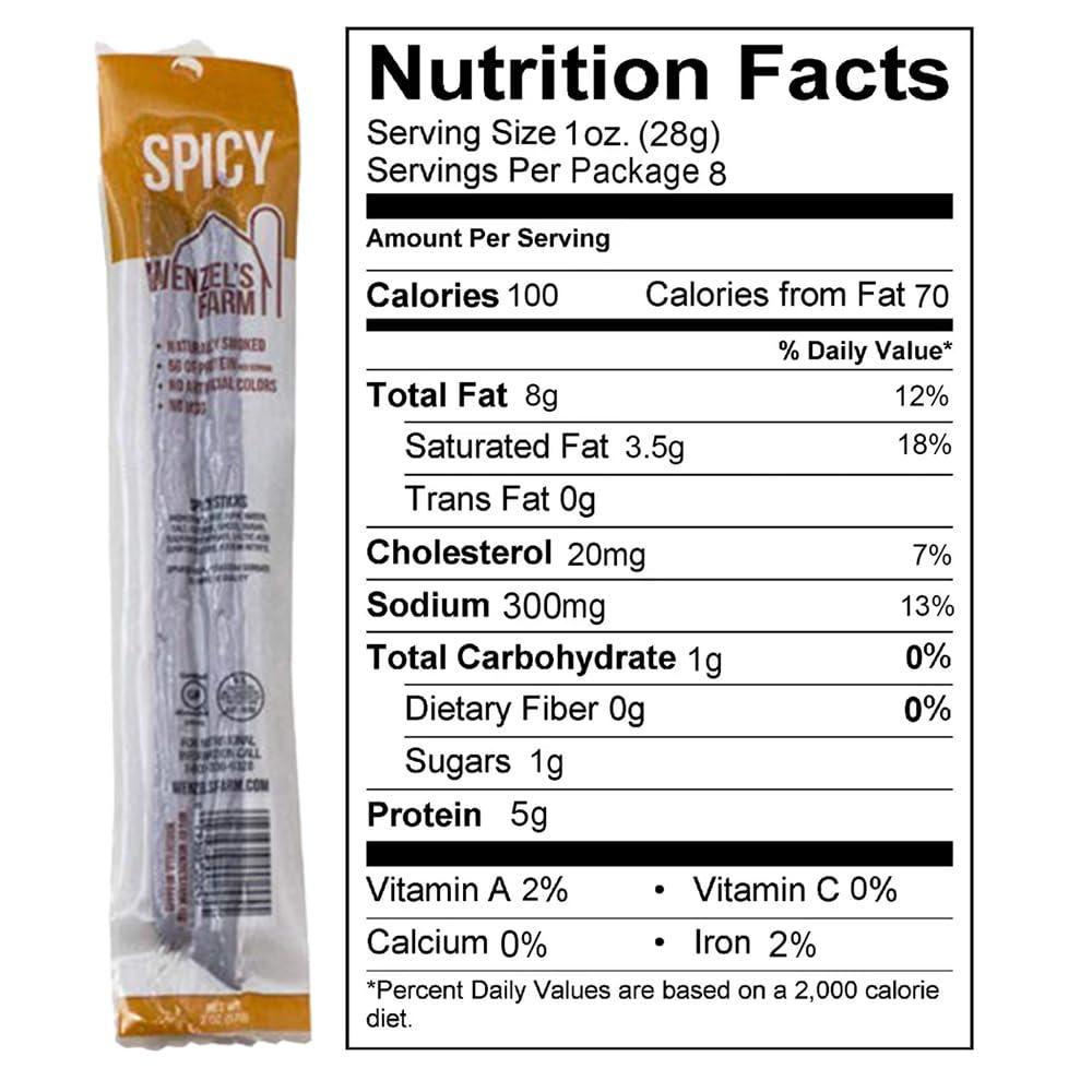 Wenzel\'s Farm Wenzels Farm Variety Snack Sticks Supports Active Lifestyles Flavorful, Natural Smoked High Protein, Low Carb No MSG, Fillers, Binders, Artificial Colors Gluten Free | 16 sticks (8 packs of 2) | Spicy Variety Pack