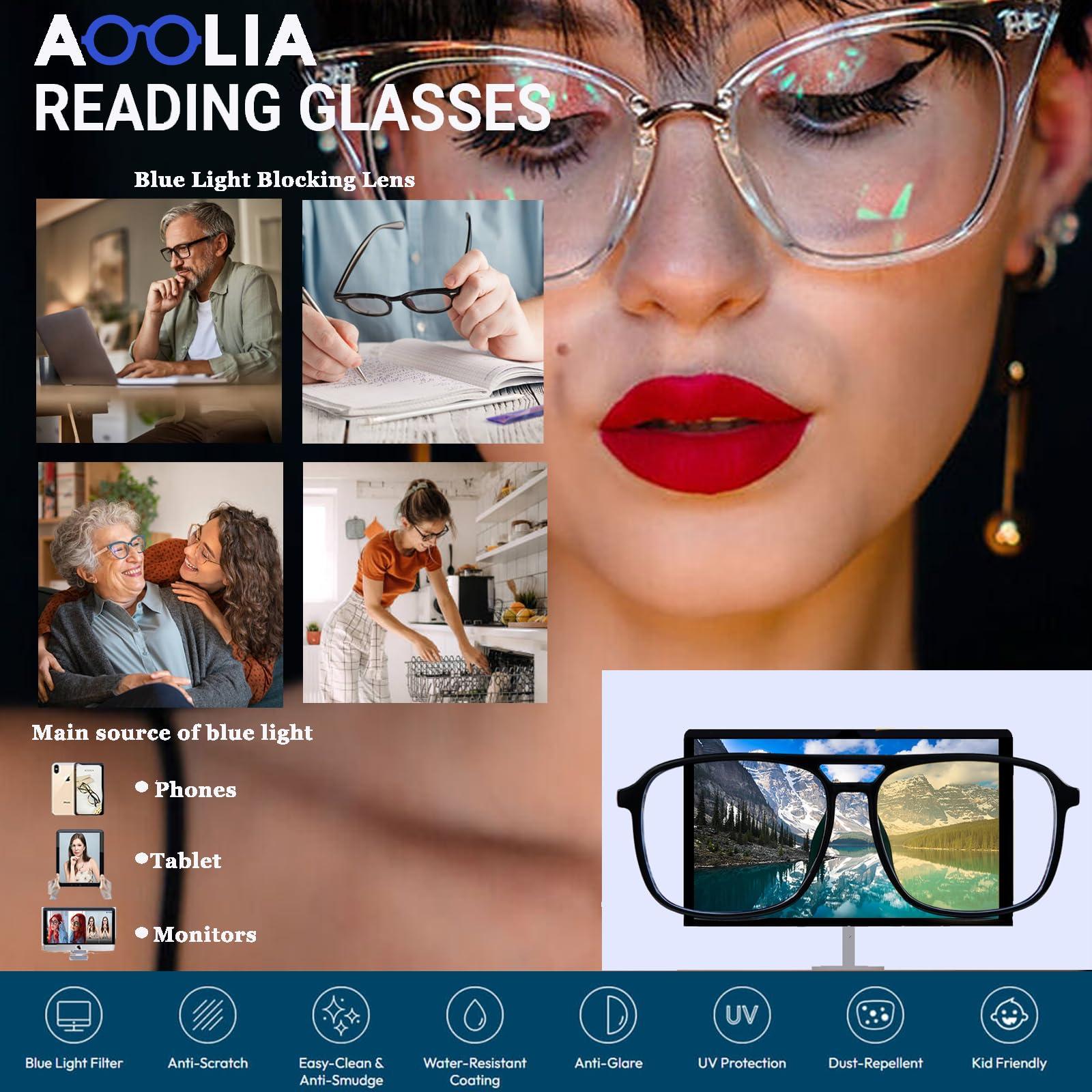 AOOLIA AOOLIA Oversized Cat Eye Reading Glasses for Women, Stylish Blue Light Reading Glasses, Reading Eyeglasses for Computer Laptop Phone (Clear, 2.5, x)