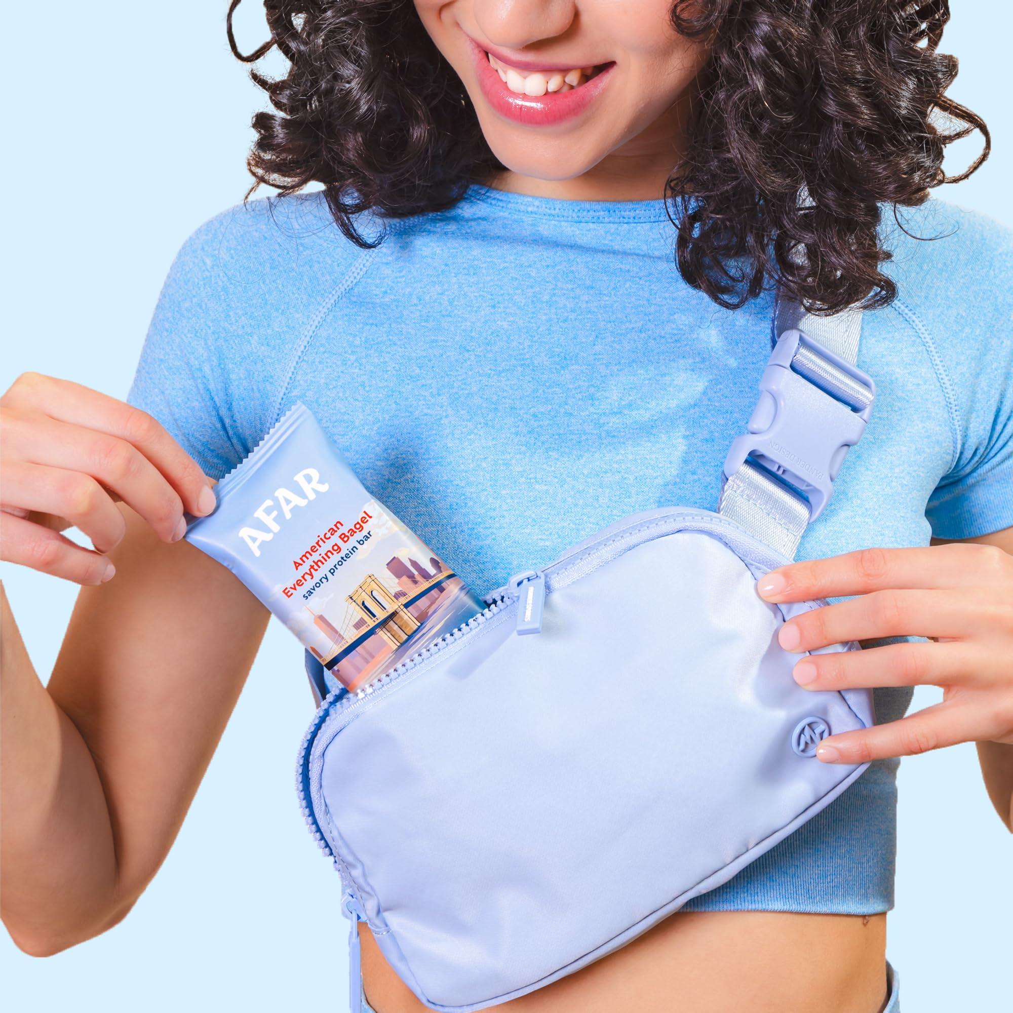 Afar Afar Savory Protein Bars Low Sugar, High Protein Healthy Snacks for Adults Meal Replacement Bar Rice Crispy Texture Vegan, Gluten Free (8 Bars, American Everything Bagel)