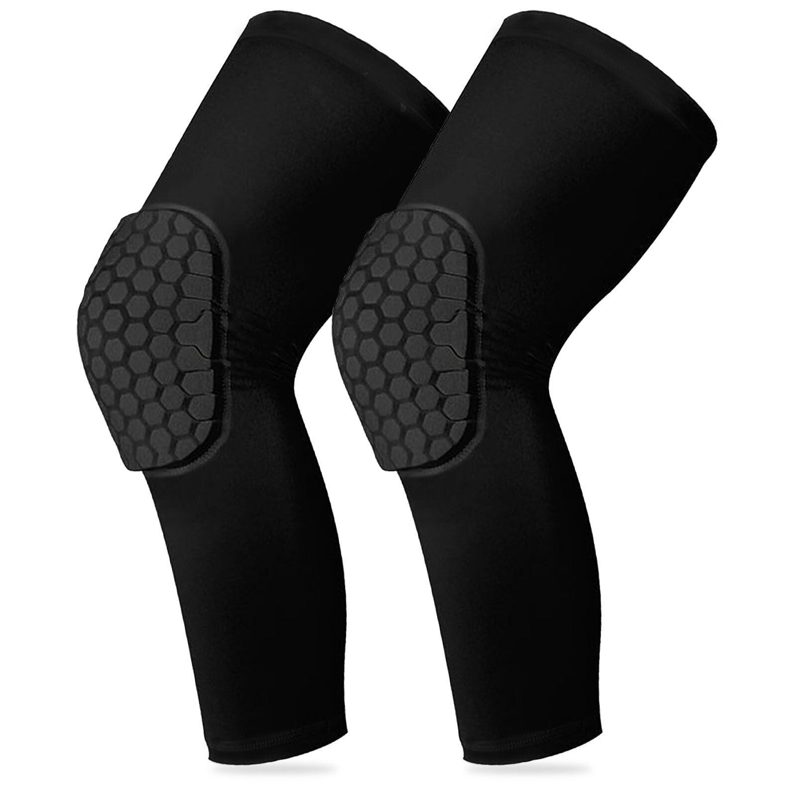 DONOTGO Knee Compression Pads,Compression Knee Sleeve for Knee Pain,Knee Pads Wrestling Knee Brace Leg Sleeves Honeycomb Pad for Volleyball Basketball,Hex Knee Pads Sleeve for Youth and Adult M(Black 2 Pcs)