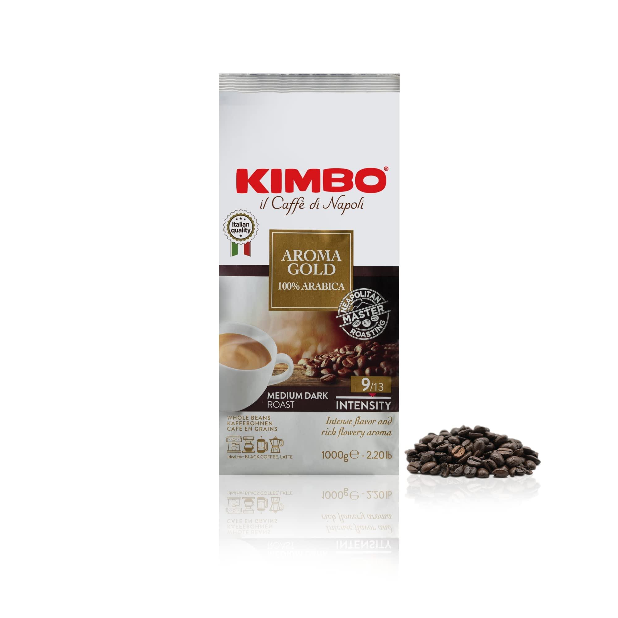 Kimbo Kimbo Aroma Gold | 100% Arabica Whole Bean Coffee | Medium Dark Roast | 9/13 Intensity | 2.2 Lbs (1kg) Bag