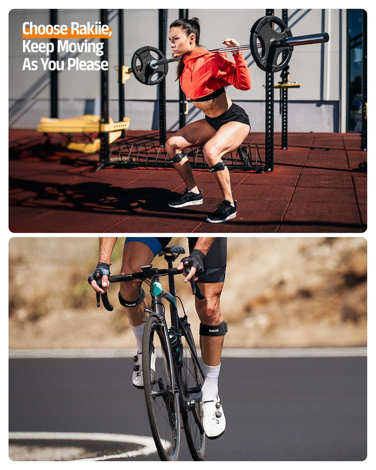 Rakiie Rakiie Knee Strap, Silicone Knee Brace for Precise Compression, Non-Slip Patella Tendon Support Strap, Patella Knee Strap for Men Women, Knee Support Band for Running, Weightlifting, Basketball (2 Pack, Black)