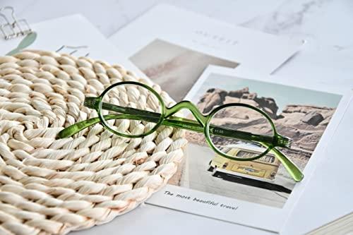 Eyekepper Eyekepper Small Oval Round Reading Glasses Vintage Mini Reader Eyeglasses for Men Women Reading with Spring Hinges Green Frame +2.50