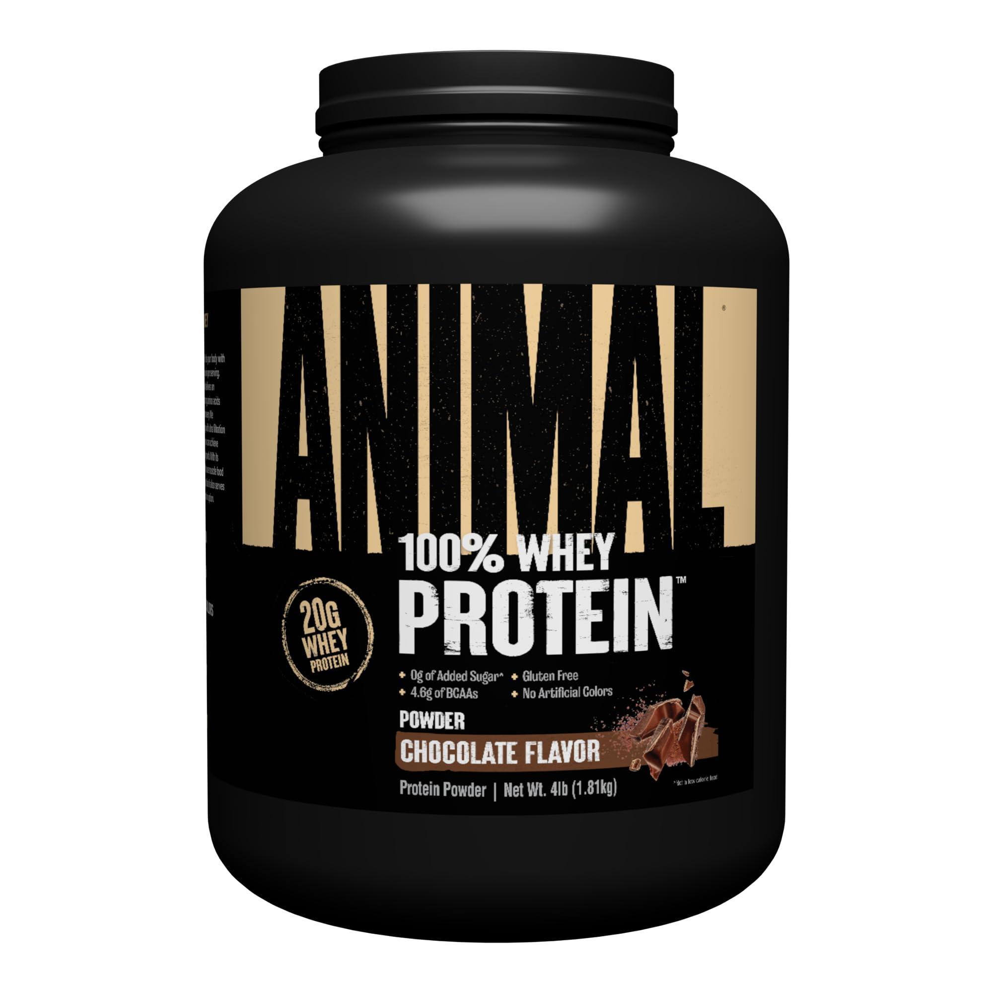 Animal Animal Whey Protein Powder and Creatine Chews Tablets Bundle - Chocolate Flavored 4 lb Protein and Fruit Punch Flavored Creatine for Pre/Post Workout